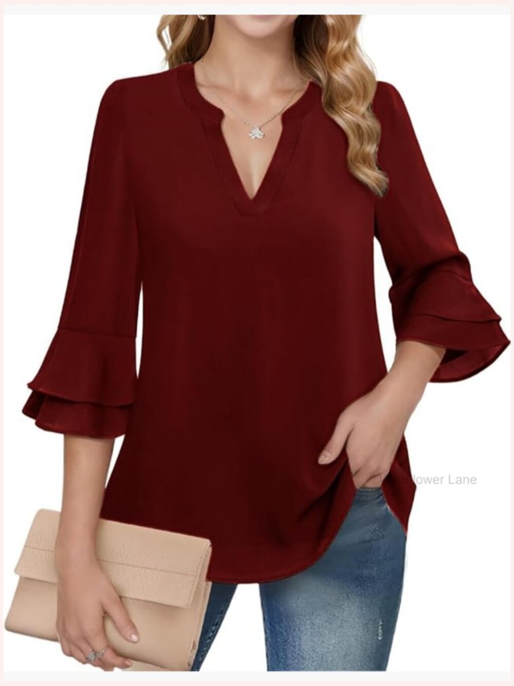 Dressy Casual 3/4 Bell Sleeve Blouse Tunic Top Work Shirt